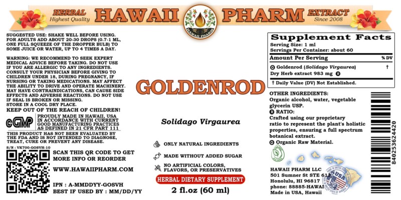 label of Goldenrod (<i>Solidago Virgaurea</i>) Dry Herb Tincture
