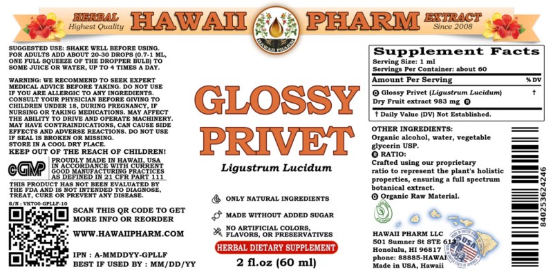 label of Glossy Privet (<i>Ligustrum Lucidum</i>) Dry Fruit Tincture