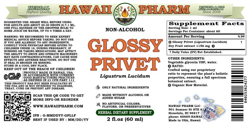 label of Glossy Privet (<i>Ligustrum Lucidum</i>) Dry Fruit Glycerite