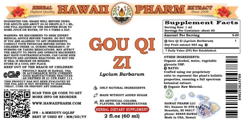 label of Gou Qi Zi (<i>Lycium Barbarum</i>) Dry Fruit Tincture