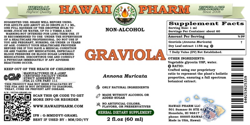 label of Graviola (<i>Annona Muricata</i>) Dry Leaf Glycerite