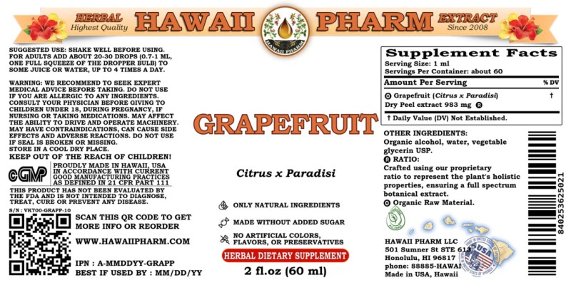 label of Grapefruit (<i>Citrus x Paradisi</i>) Dry Peel Tincture