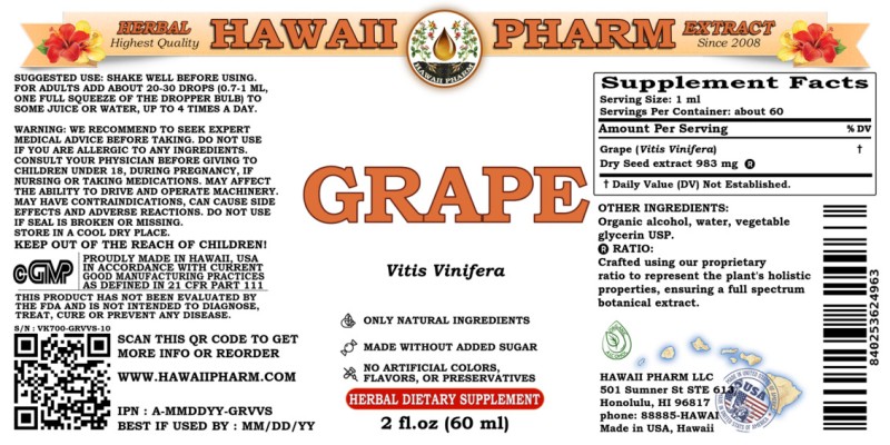label of Grape (<i>Vitis Vinifera</i>) Dry Seed Tincture