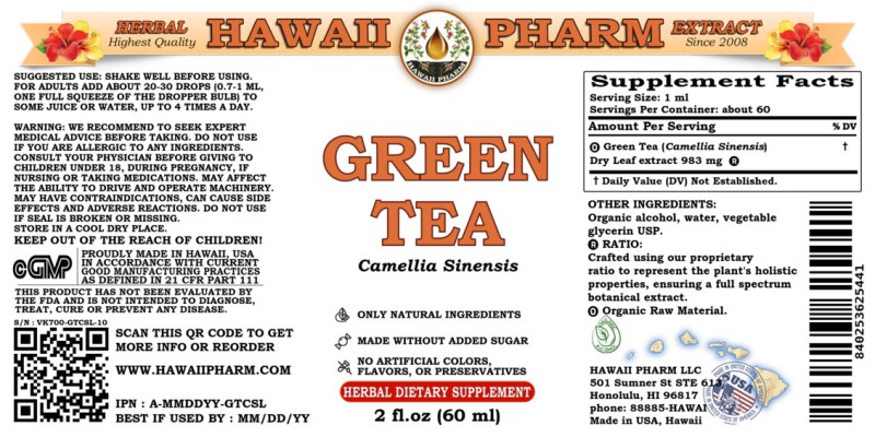 label of Green Tea (<i>Camellia Sinensis</i>) Dry Leaf Tincture