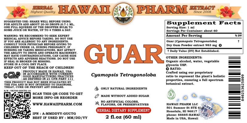 label of Guar (<i>Cyamopsis Tetragonoloba</i>) Dry Gum Powder Tincture