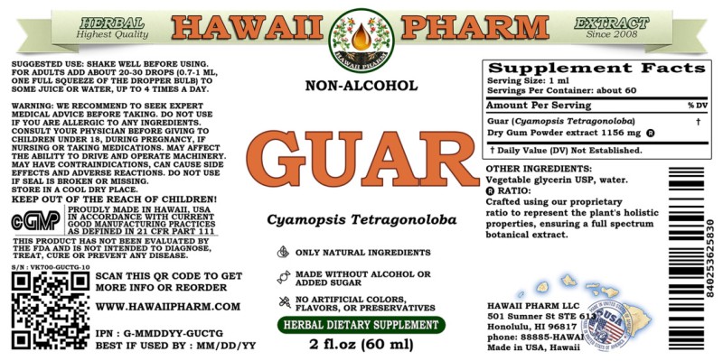 label of Guar (<i>Cyamopsis Tetragonoloba</i>) Dry Gum Powder Glycerite