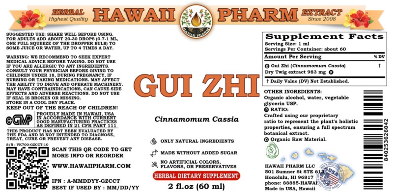 label of Gui Zhi (<i>Cinnamomum Cassia</i>) Dry Twig Tincture