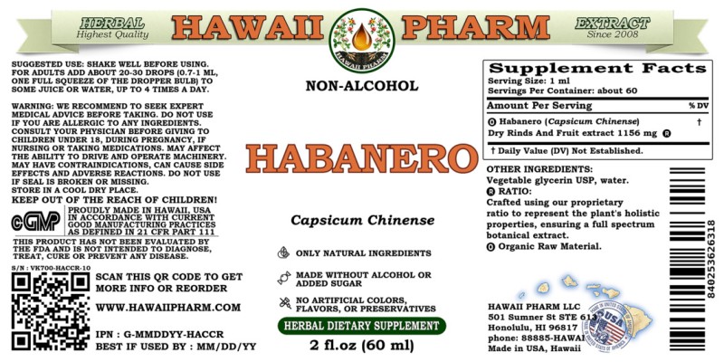 label of Habanero (<i>Capsicum Chinense</i>) Dry Rinds And Fruit Glycerite