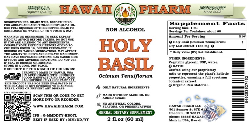 label of Holy Basil (<i>Ocimum Tenuiflorum</i>) Dry Leaf Glycerite