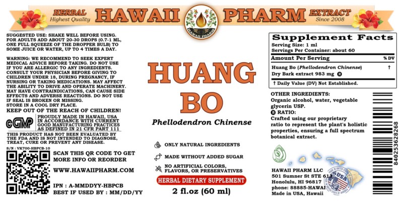 label of Huang Bo (<i>Phellodendron Chinense</i>) Dry Bark Tincture