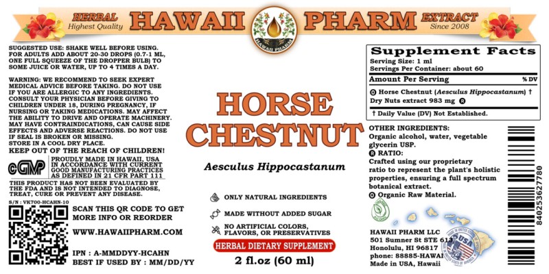 label of Horse Chestnut (<i>Aesculus Hippocastanum</i>) Dry Nuts Tincture