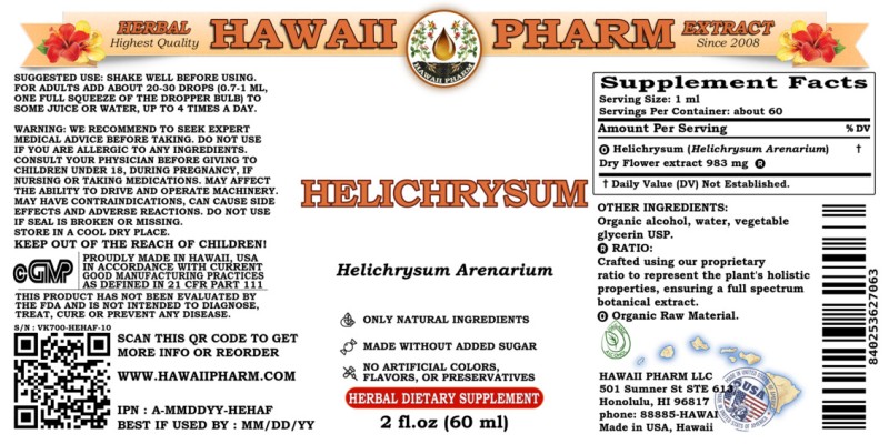 label of Helichrysum (<i>Helichrysum Arenarium</i>) Dry Flower Tincture