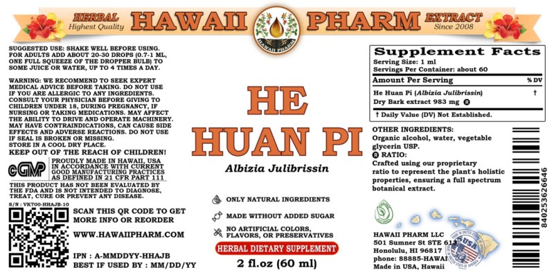 label of He Huan Pi (<i>Albizia Julibrissin</i>) Dry Bark Tincture