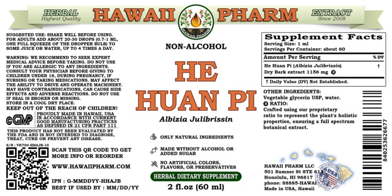 label of He Huan Pi (<i>Albizia Julibrissin</i>) Dry Bark Glycerite