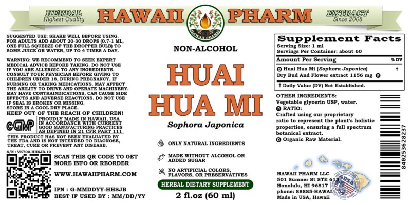 label of Huai Hua Mi (<i>Sophora Japonica</i>) Dry Flower Buds Glycerite