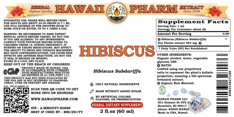 label of Hibiscus (<i>Hibiscus Sabdariffa</i>) Dry Flower Tincture