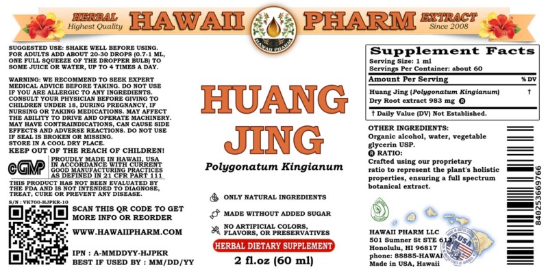 label of Huang Jing (<i>Polygonatum Kingianum</i>) Dry Root Tincture