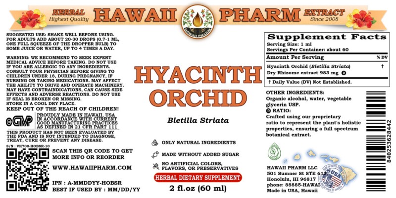label of Hyacinth Orchid (<i>Bletilla Striata</i>) Dry Rhizome Tincture