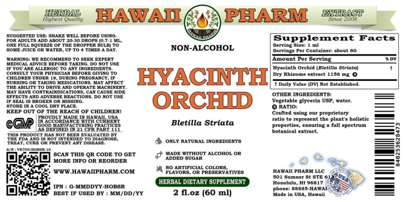 label of Hyacinth Orchid (<i>Bletilla Striata</i>) Dry Rhizome Glycerite