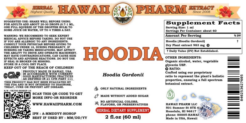 label of Hoodia (<i>Hoodia Gordonii</i>) Dry Plant Tincture