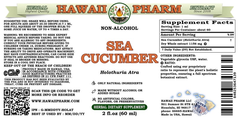 label of Sea Cucumber (<i>Holothuria Atra</i>) Dry Whole Glycerite