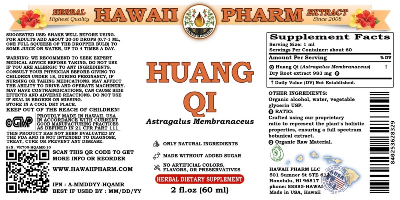 label of Huang Qi (<i>Astragalus Membranaceus</i>) Dry Root Tincture