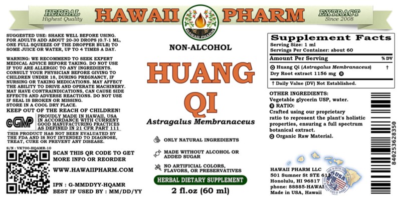 label of Huang Qi (<i>Astragalus Membranaceus</i>) Dry Root Glycerite