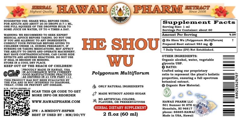 label of He Shou Wu (<i>Polygonum Multiflorum</i>) Prepared Root Tincture