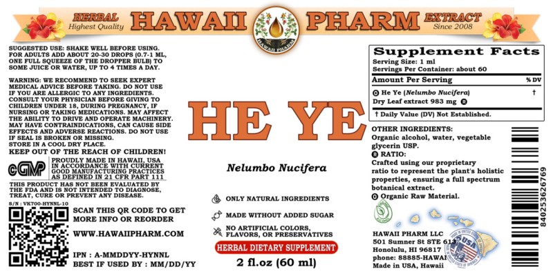 label of He Ye (<i>Nelumbo Nucifera</i>) Dry Leaf Tincture