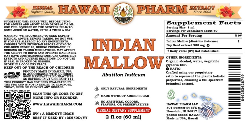 label of Indian Mallow (<i>Abutilon Indicum</i>) Dry Seed Tincture