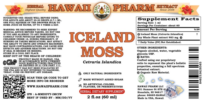 label of Iceland Moss (<i>Cetraria Islandica</i>) Dry Whole Plant Tincture