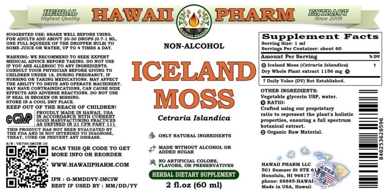 label of Iceland Moss (<i>Cetraria Islandica</i>) Dry Whole Plant Glycerite