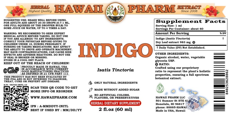 label of Indigo (<i>Isatis Tinctoria</i>) Dry Leaf Tincture