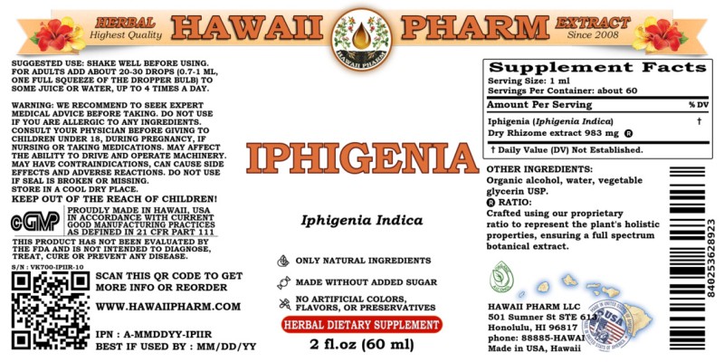 label of Iphigenia (<i>Iphigenia Indica</i>) Dry Rhizome Tincture