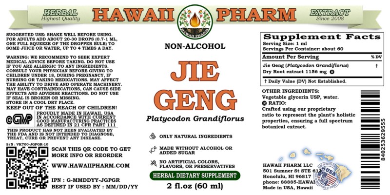 label of Jie Geng (<i>Platycodon Grandiflorus</i>) Dry Root Glycerite