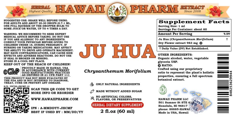label of Ju Hua (<i>Chrysanthemum Morifolium</i>) Dry Flower Tincture