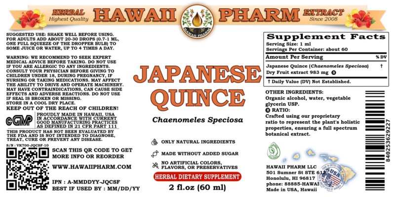 label of Japanese Quince (<i>Chaenomeles Speciosa</i>) Dry Fruit Tincture