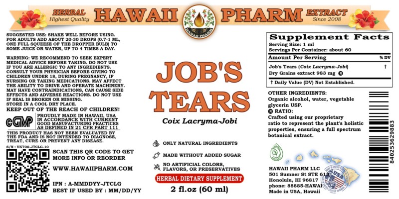 label of Job's Tears (<i>Coix Lacryma-Jobi</i>) Dry Grains Tincture