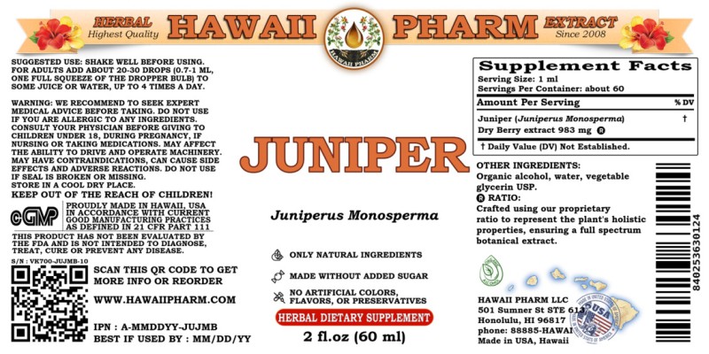 label of Juniper (<i>Juniperus Monosperma</i>) Dry Berry Tincture
