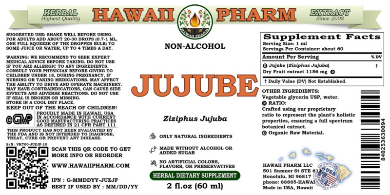label of Jujube (<i>Ziziphus Jujuba</i>) Dry Fruit Glycerite