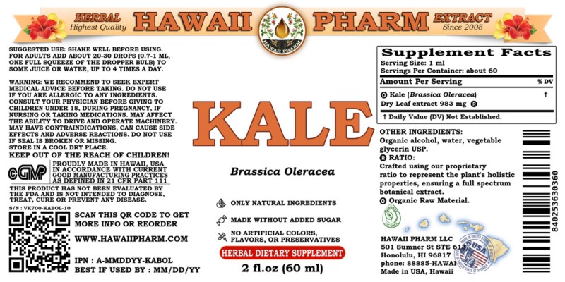 label of Kale (<i>Brassica Oleracea</i>) Dry Leaf Tincture