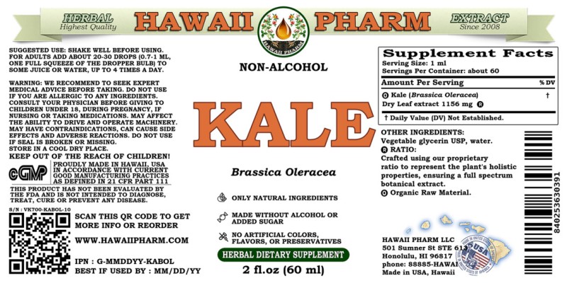 label of Kale (<i>Brassica Oleracea</i>) Dry Leaf Glycerite