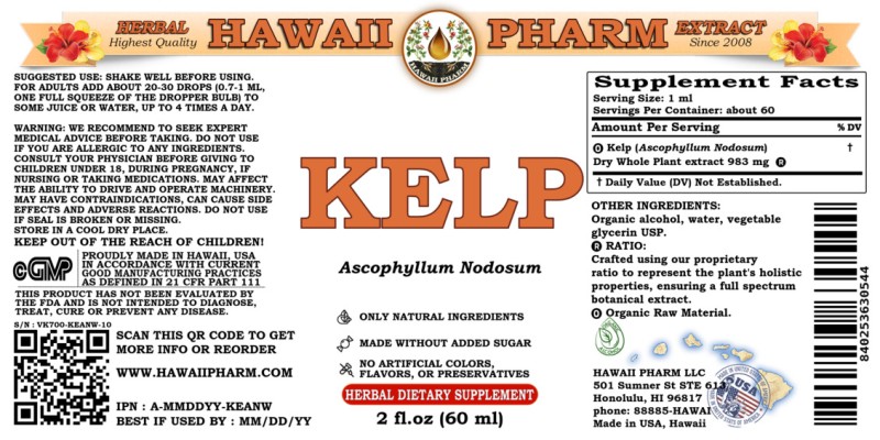 label of Kelp (<i>Ascophyllum Nodosum</i>) Dry Whole Plant Tincture