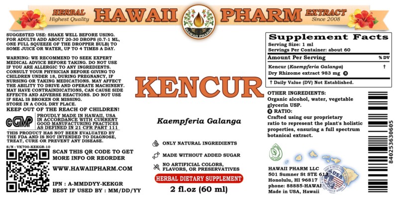 label of Kencur (<i>Kaempferia Galanga</i>) Dry Rhizome Tincture