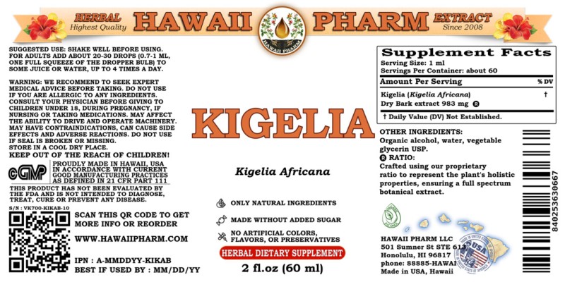 label of Kigelia (<i>Kigelia Africana</i>) Dry Bark Tincture