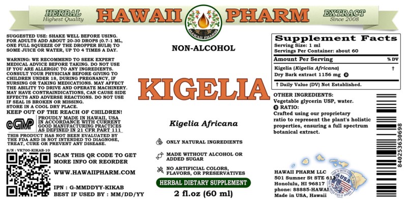 label of Kigelia (<i>Kigelia Africana</i>) Dry Bark Glycerite