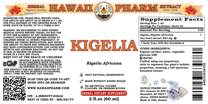 label of Kigelia (<i>Kigelia Africana</i>) Dry Seed Tincture