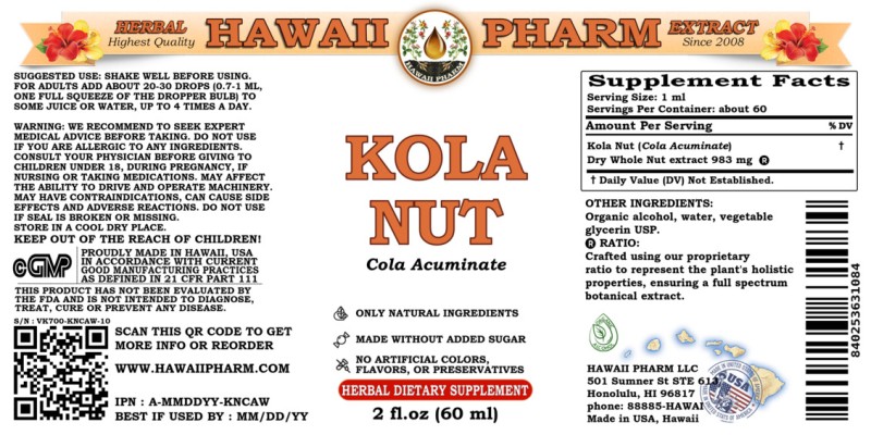 label of Kola Nut (<i>Cola Acuminate</i>) Dry Whole Nut Tincture
