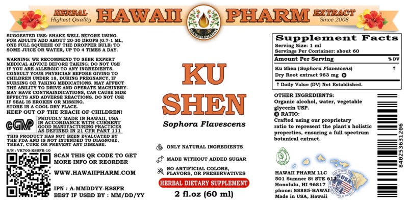label of Ku Shen (<i>Sophora Flavescens</i>) Dry Root Tincture