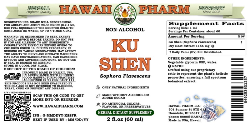 label of Ku Shen (<i>Sophora Flavescens</i>) Dry Root Glycerite